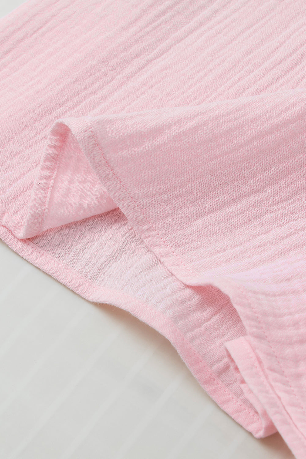 Pink Crinkled Cotton Gauze Ruffle Sleeve Blouse