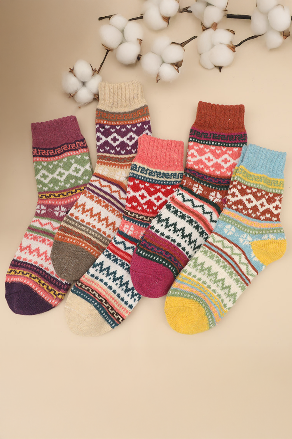 5pcs/Set Soft Bohemian Pattern Crew Socks