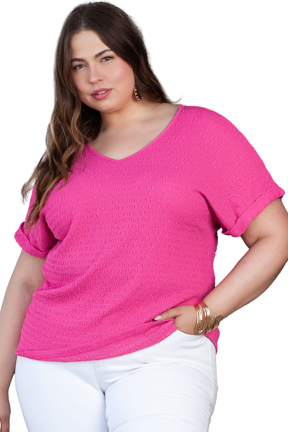 T Shirt for Women Folded Sleeve Plus Size