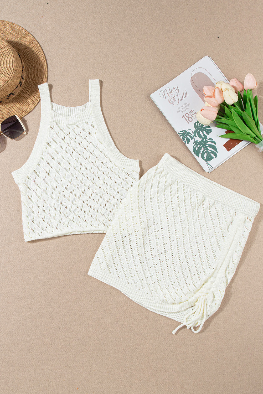 Dress for Women 2 Piece Beach Hollowed Cropped