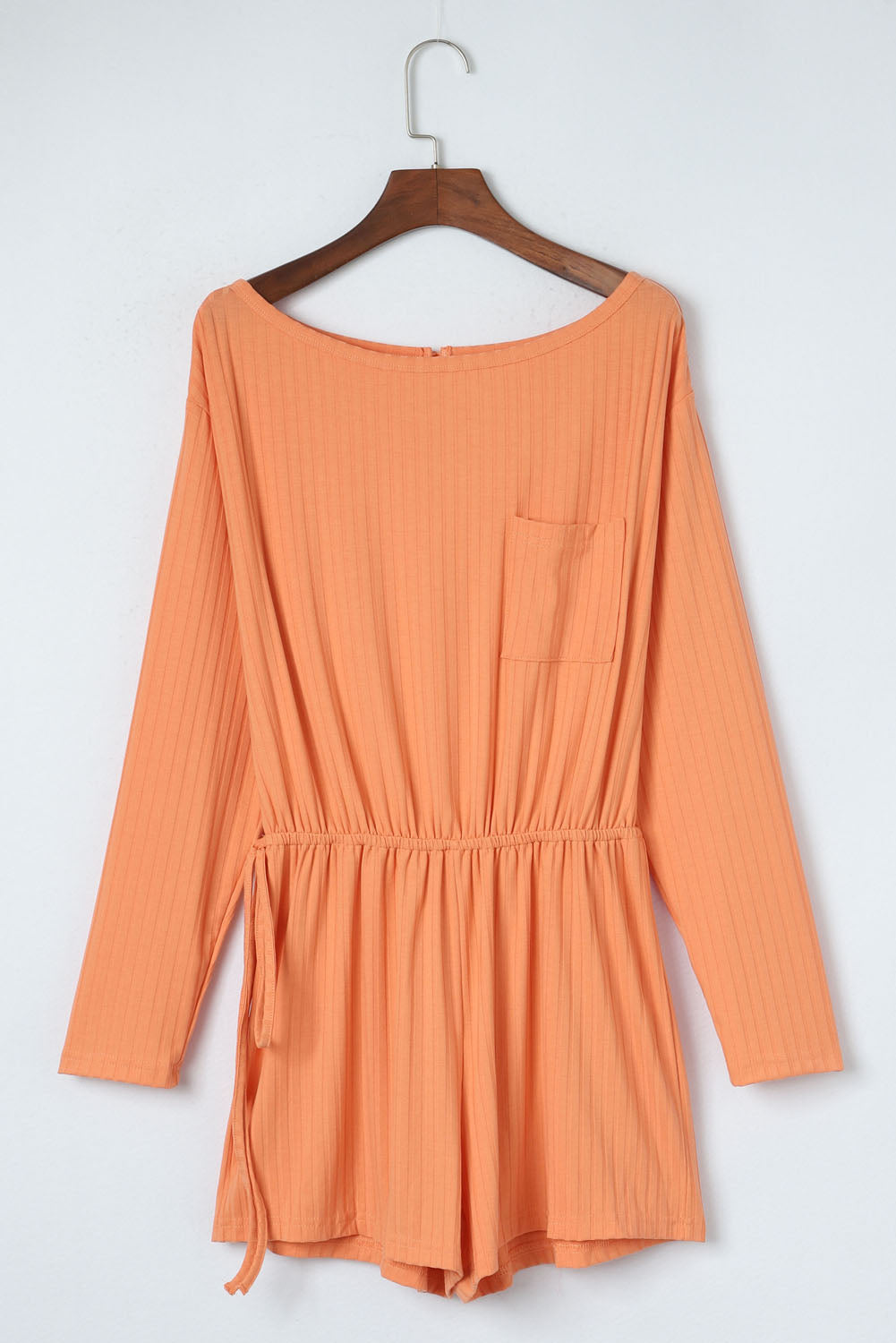 Women's Romper Featuring Long-Sleeve Rib-Knitted Drawcord Waist