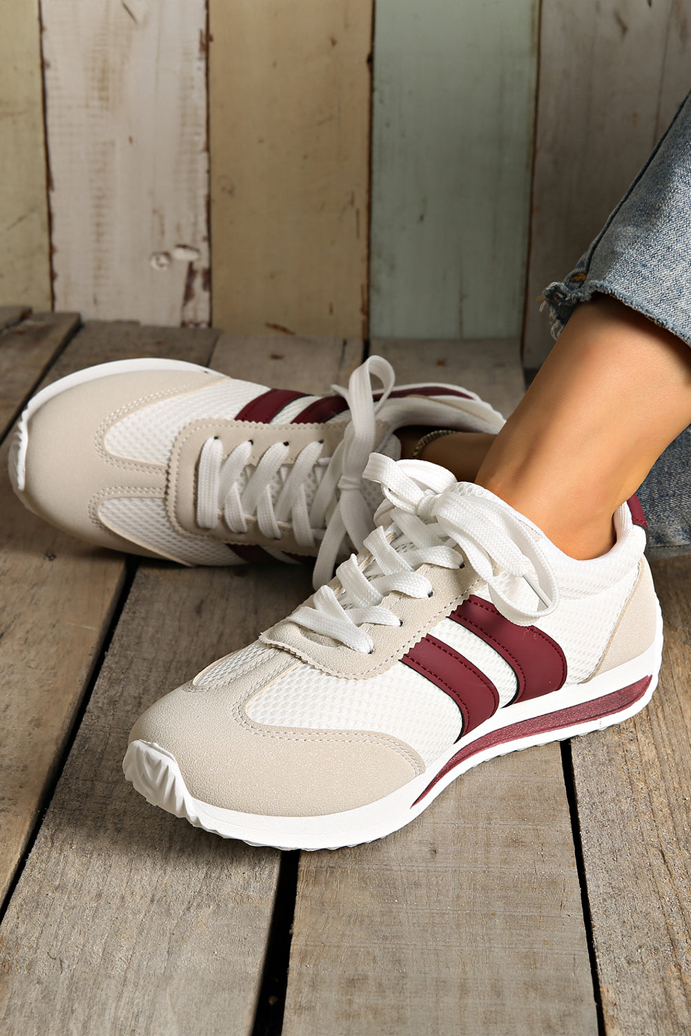 Colorblock Patchwork Breathable Lace-up Sneakers Style