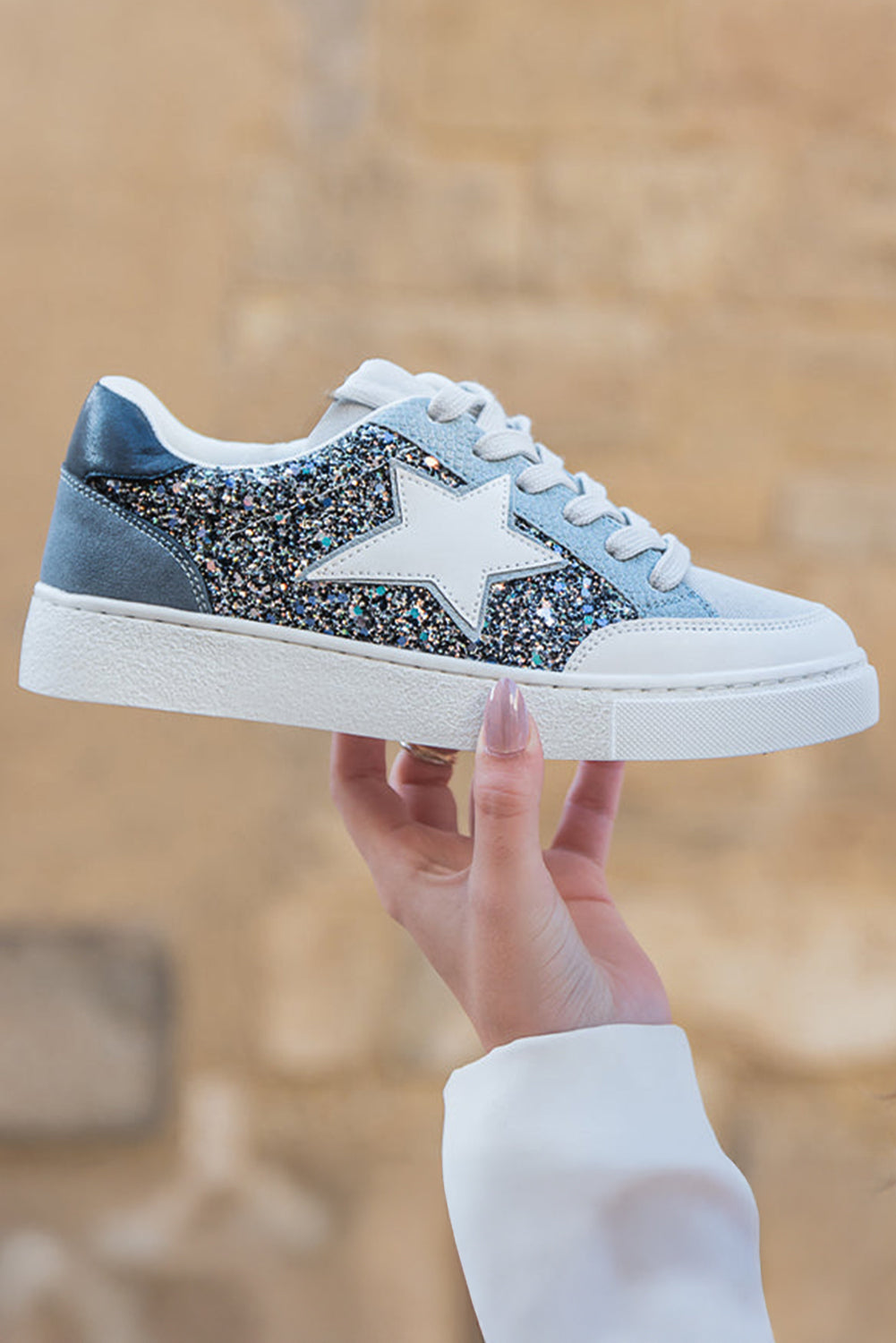 Star Glitter Patchwork Lace-up Sneakers