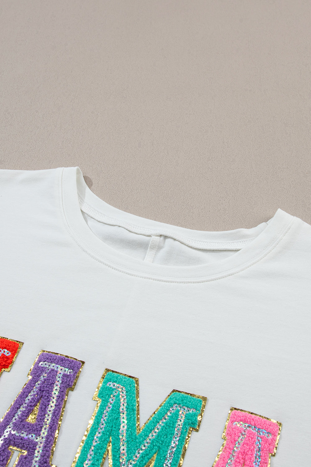 Women's Chenille Patched Crew Neck T Shirt