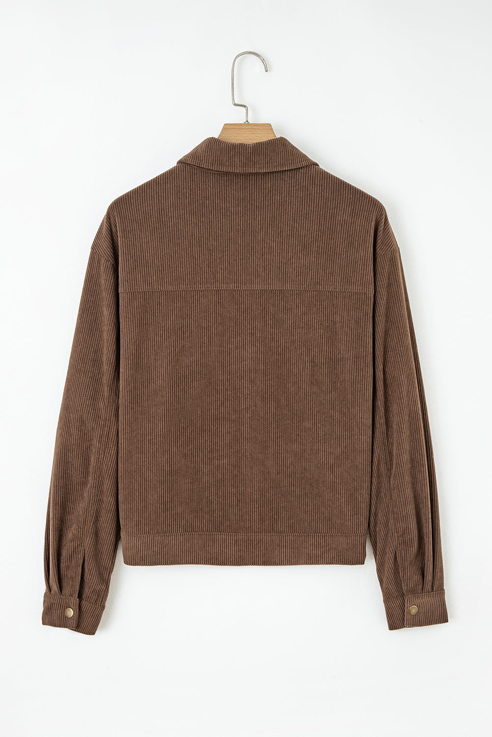 Button Collar Zip-Front Lapel Corduroy Jacket in Dark Khaki