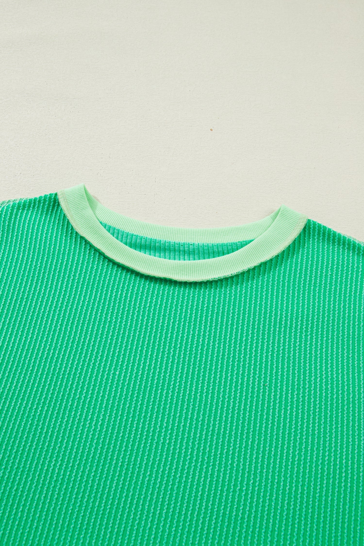 Everyday Loose Mint Green Uneven Hem Twist Rib-Knit T Shirt