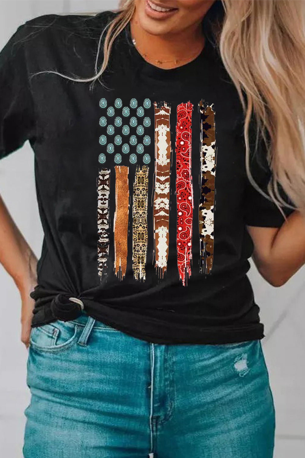 Women's Western American Flag Graphic-Print Tee