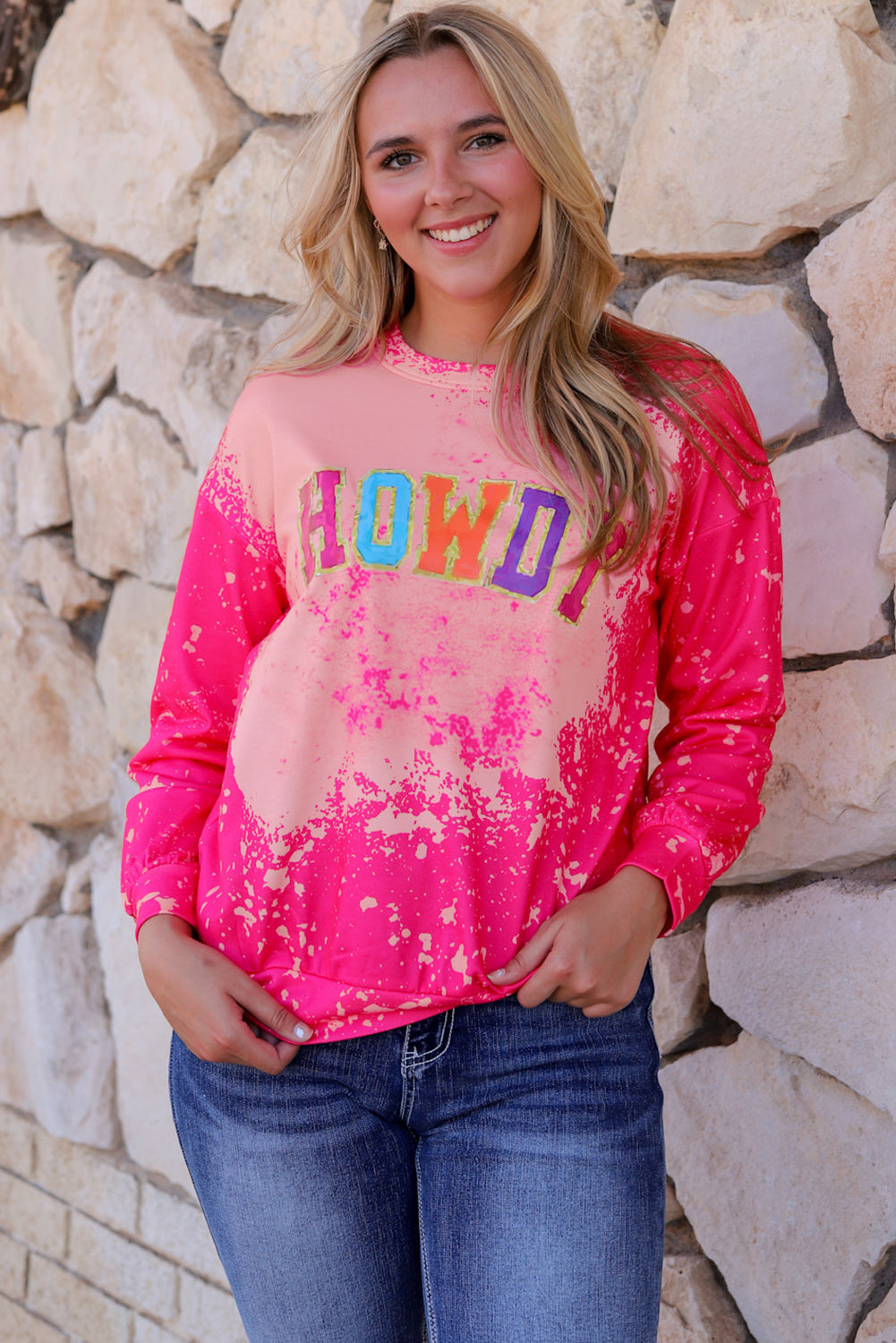 Women's HOWDY Graphic-Print Western Tie Dye Sweatshirt