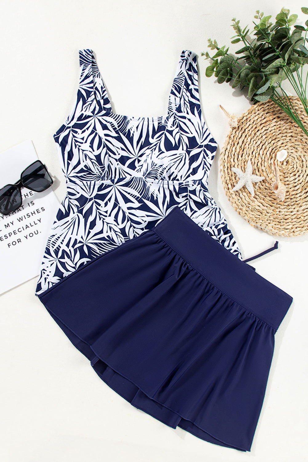 Adjustable Scoop Neck Tankini and Matching Skort Bathing Suit in Blue