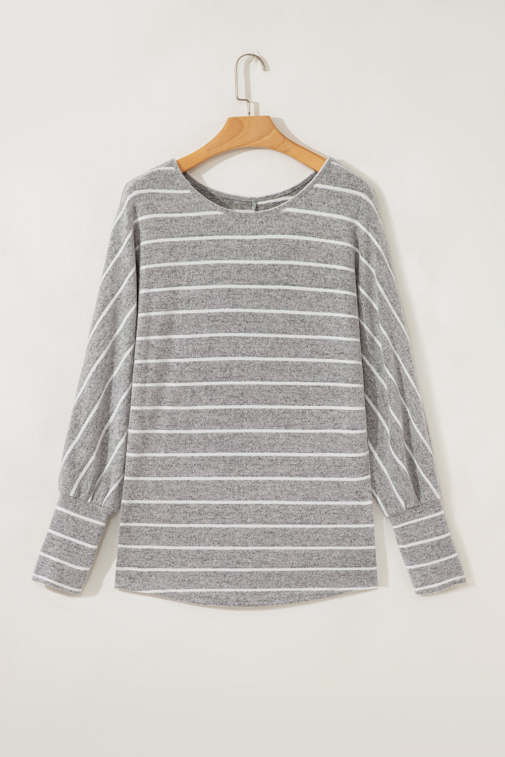 Dolman Sleeve Stripe Sleeve Cotton Top in Gray