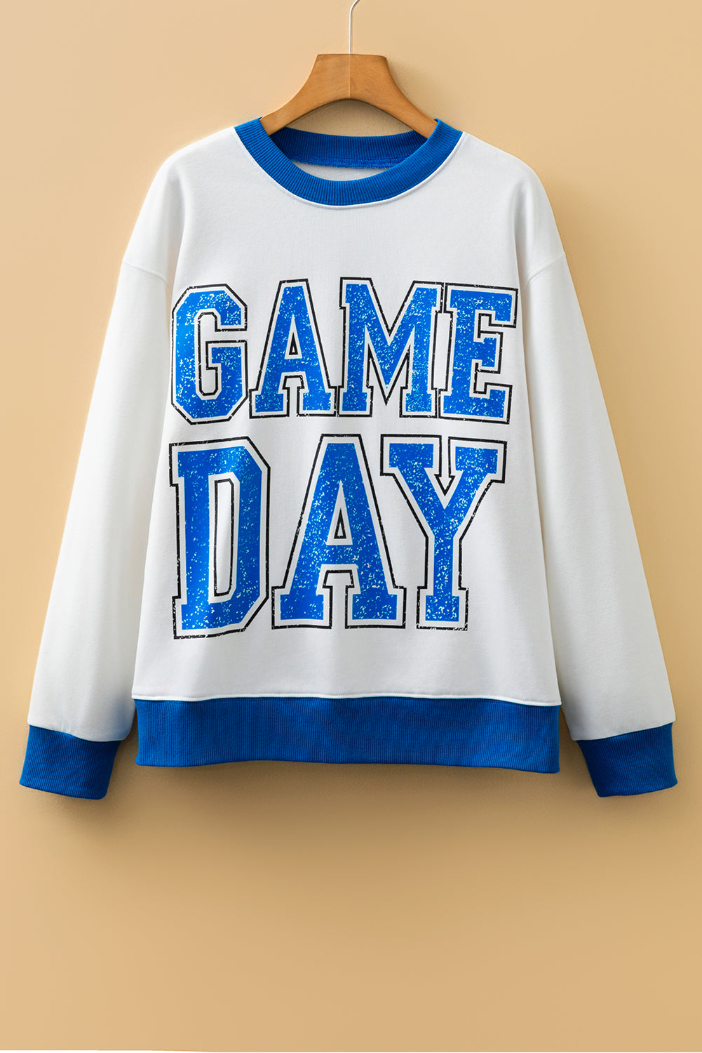 GAME Graphic DAY Letter Varsity Striped Detail Baggy Sweatshirt