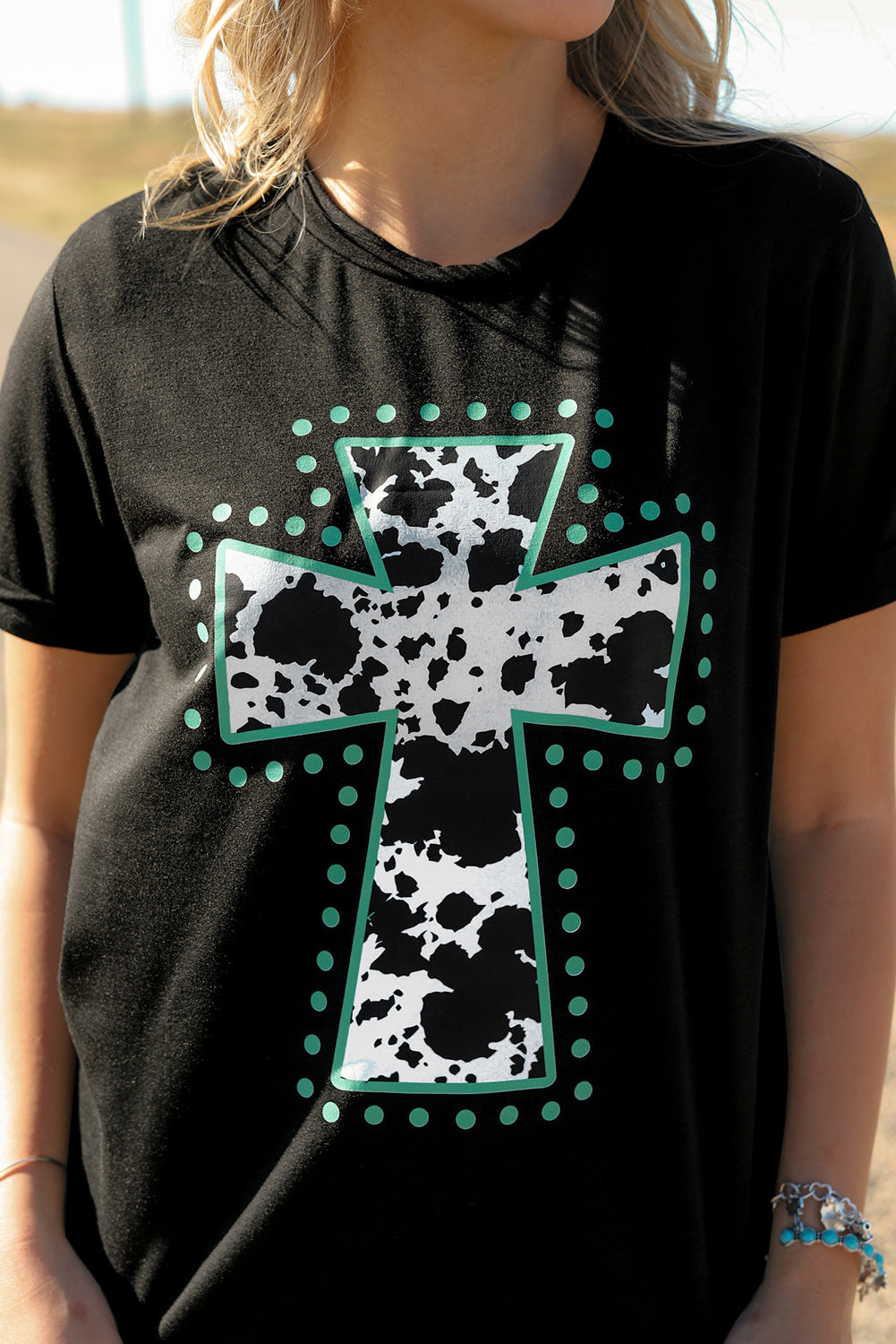 Women's Animal Print Cross Graphic-Print Tee