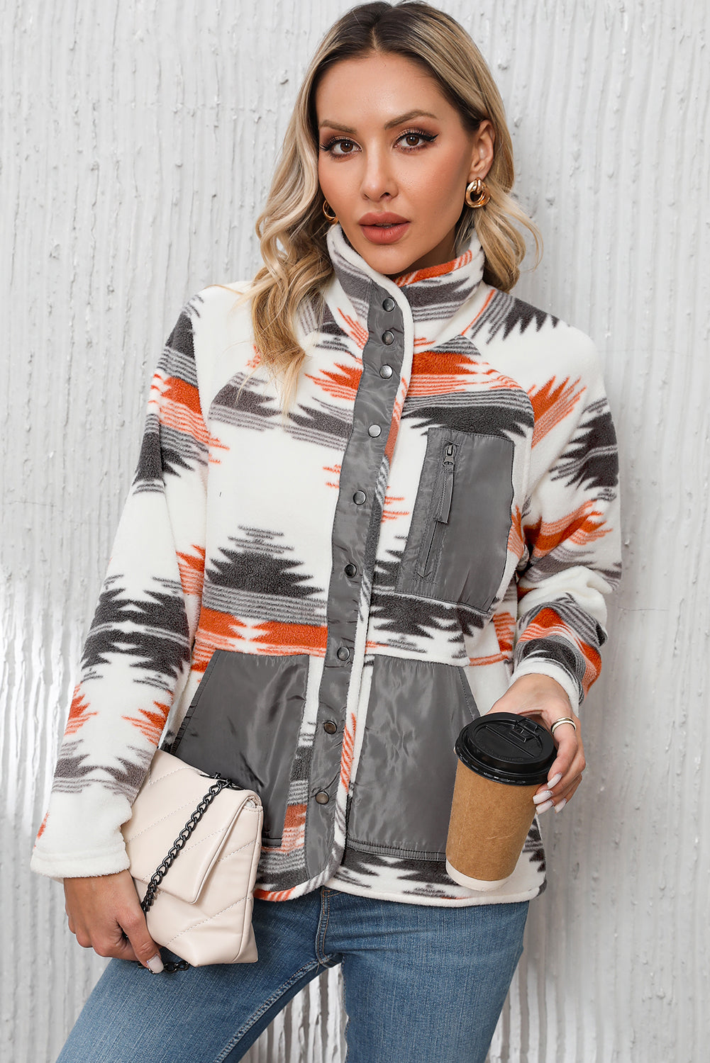 Jacket for Women Aztec Fleece Snap Button