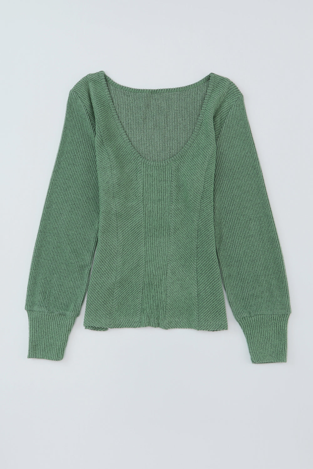 Top for Women U Neck Textured Long-Sleeve
