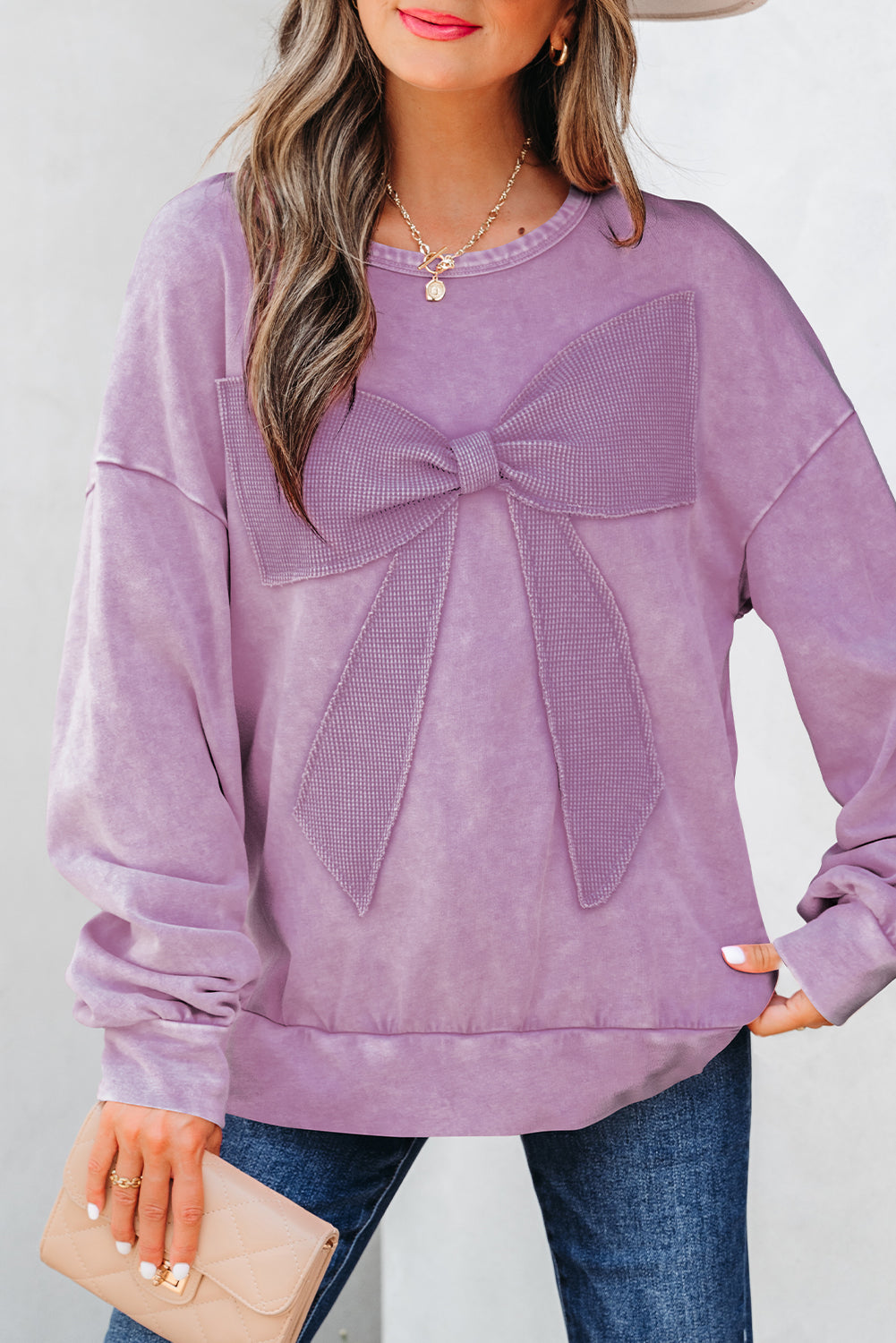 Mineral Bow Wash Big Patchwork Pullover Sweatshirt