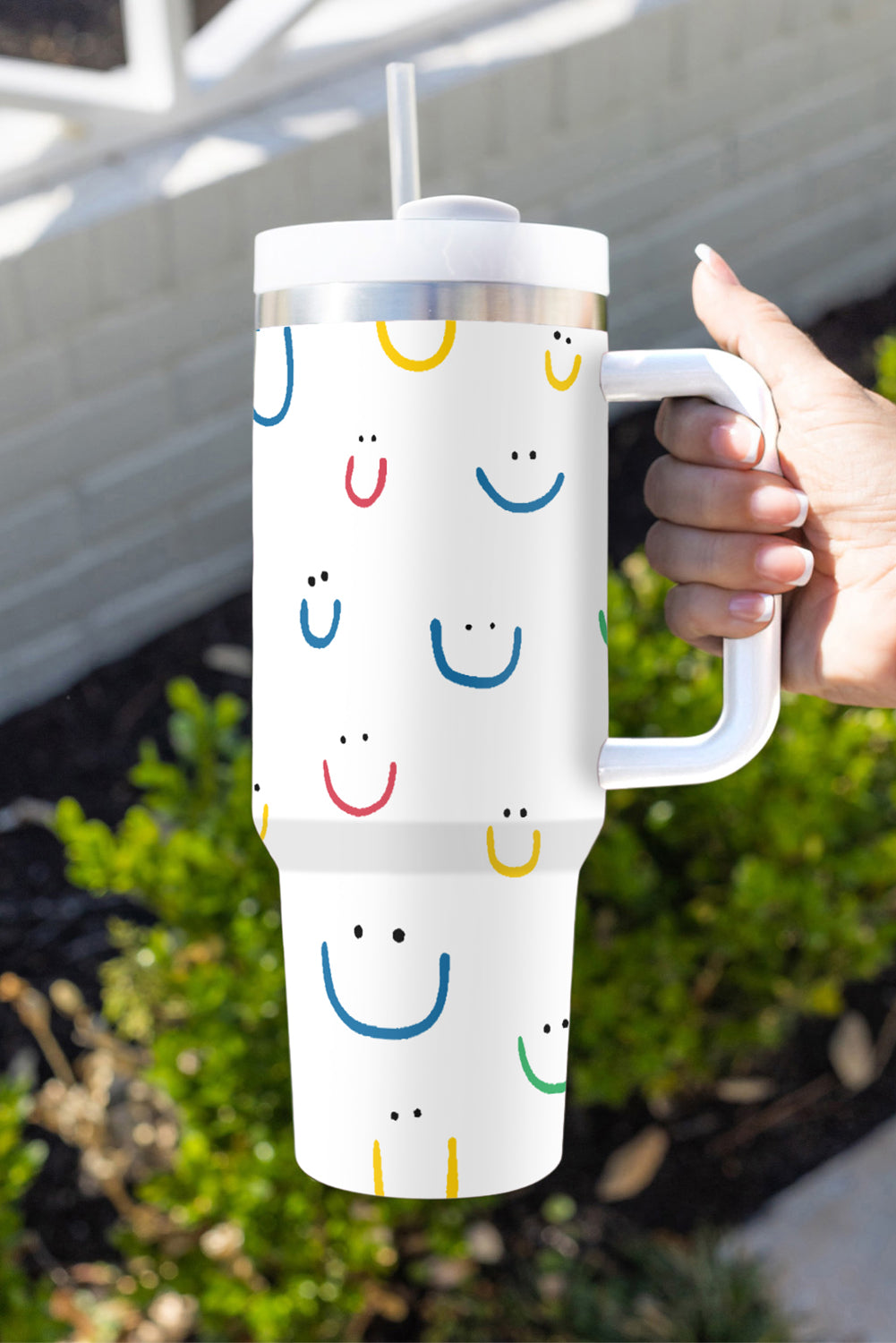 Smiling Handle Face Print Vacuum Cup 40oz