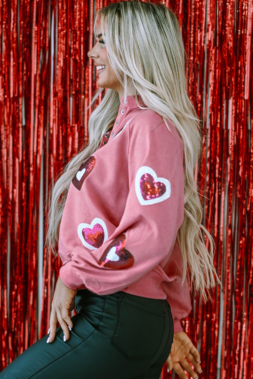 Women's Sweatshirt with Sequin Buttons Mineral-Washed