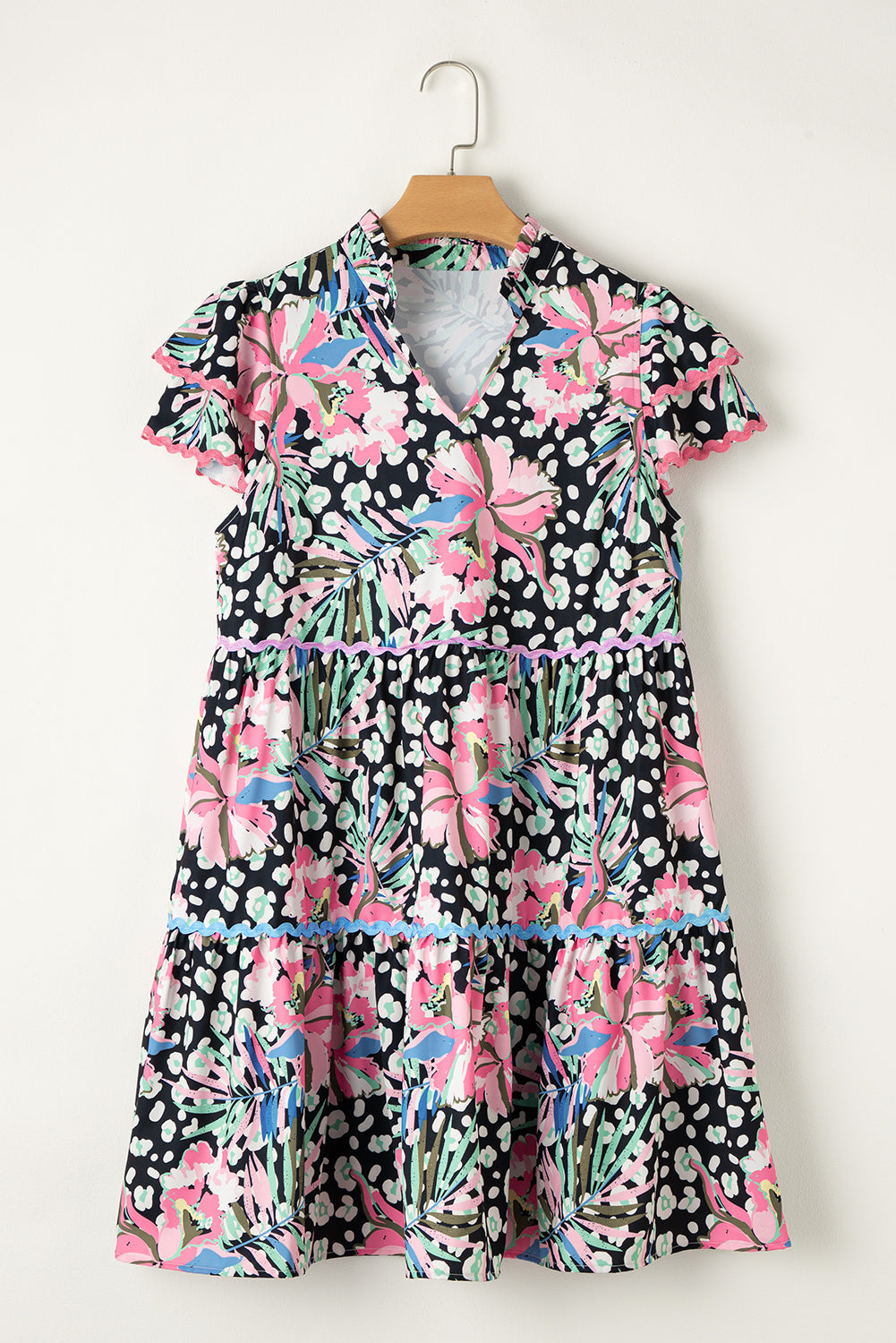 Women's Dresses with Embellished Layered Mini Floral-Print