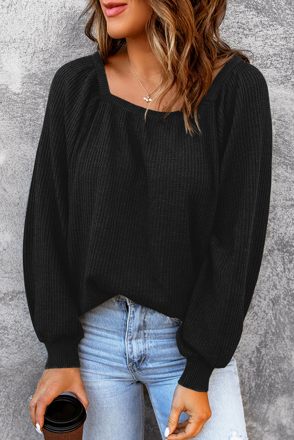 Women's Scoop Neck Waffle Knit Top