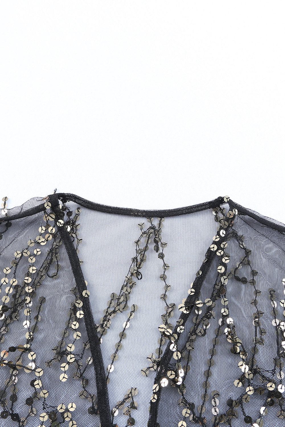 Women's Kimono with Open Front Sequin Semi-Sheer Long-Sleeve