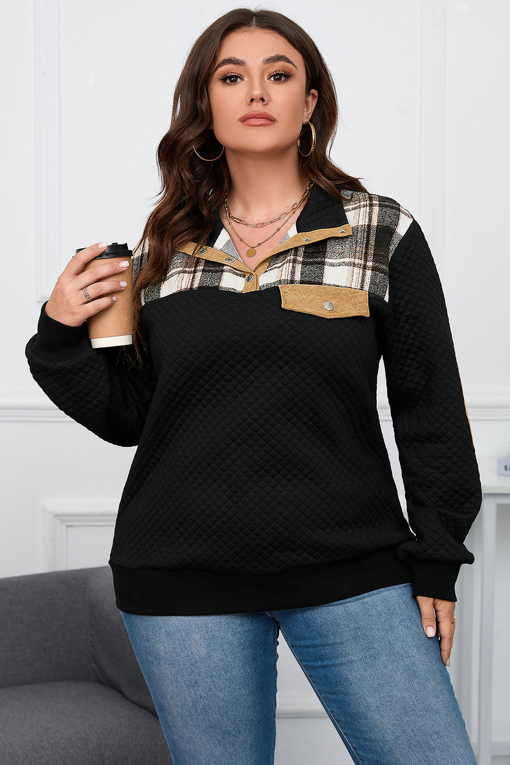 Women's Plus Size Quilted Plaid Sweatshirt