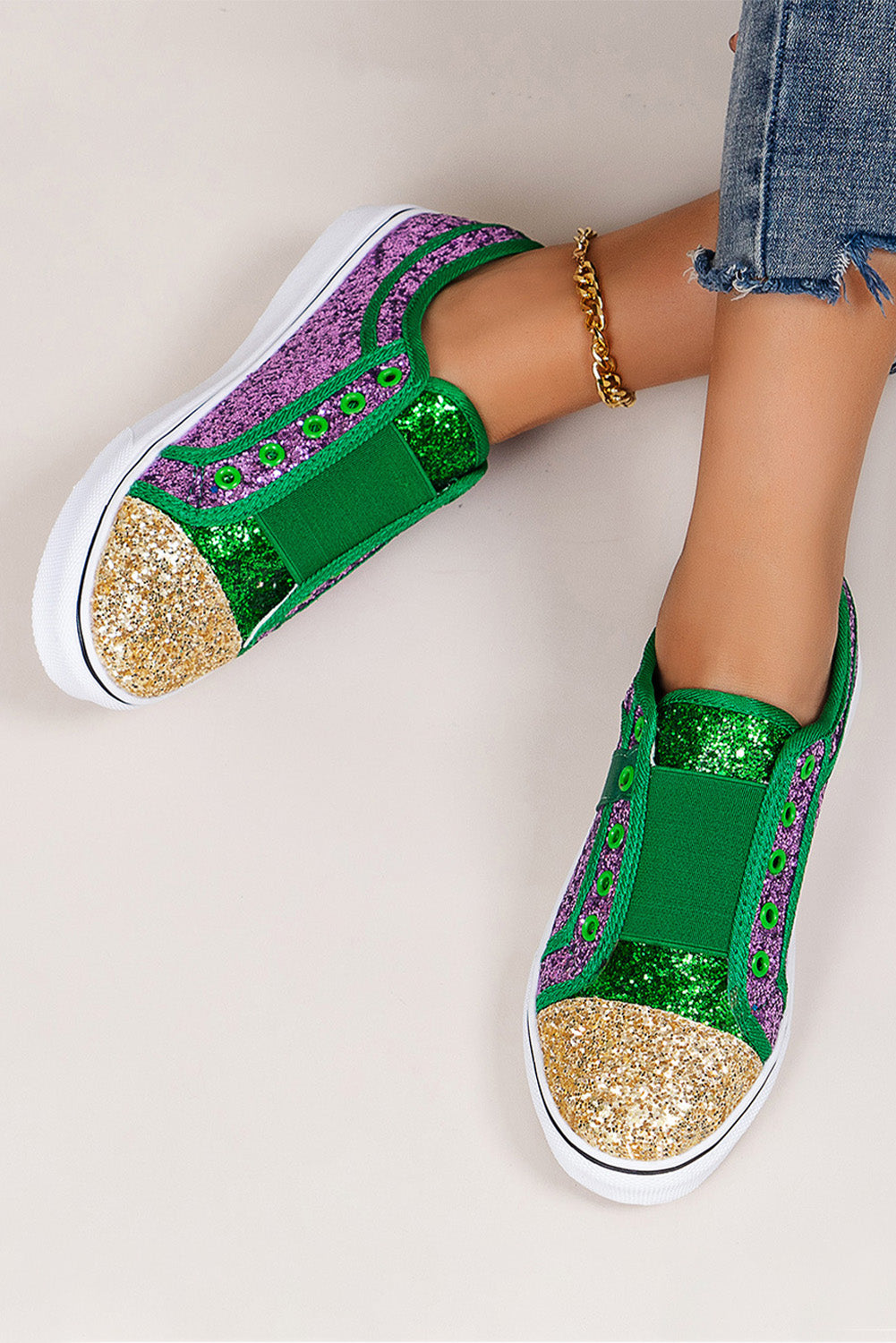 Sequin Colorblock Slip-on Flat Shoes