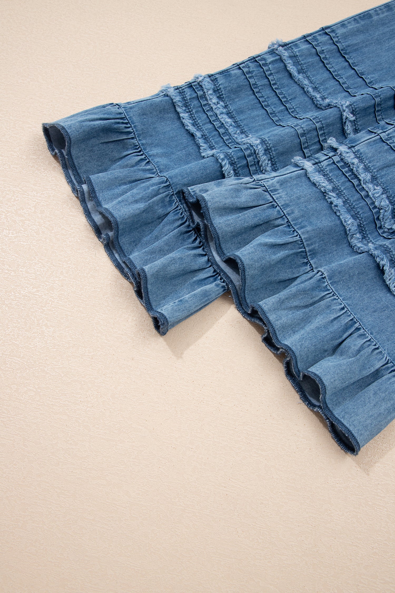 Dusk Hem Blue Ruffled Wide-Leg Chambray Pants