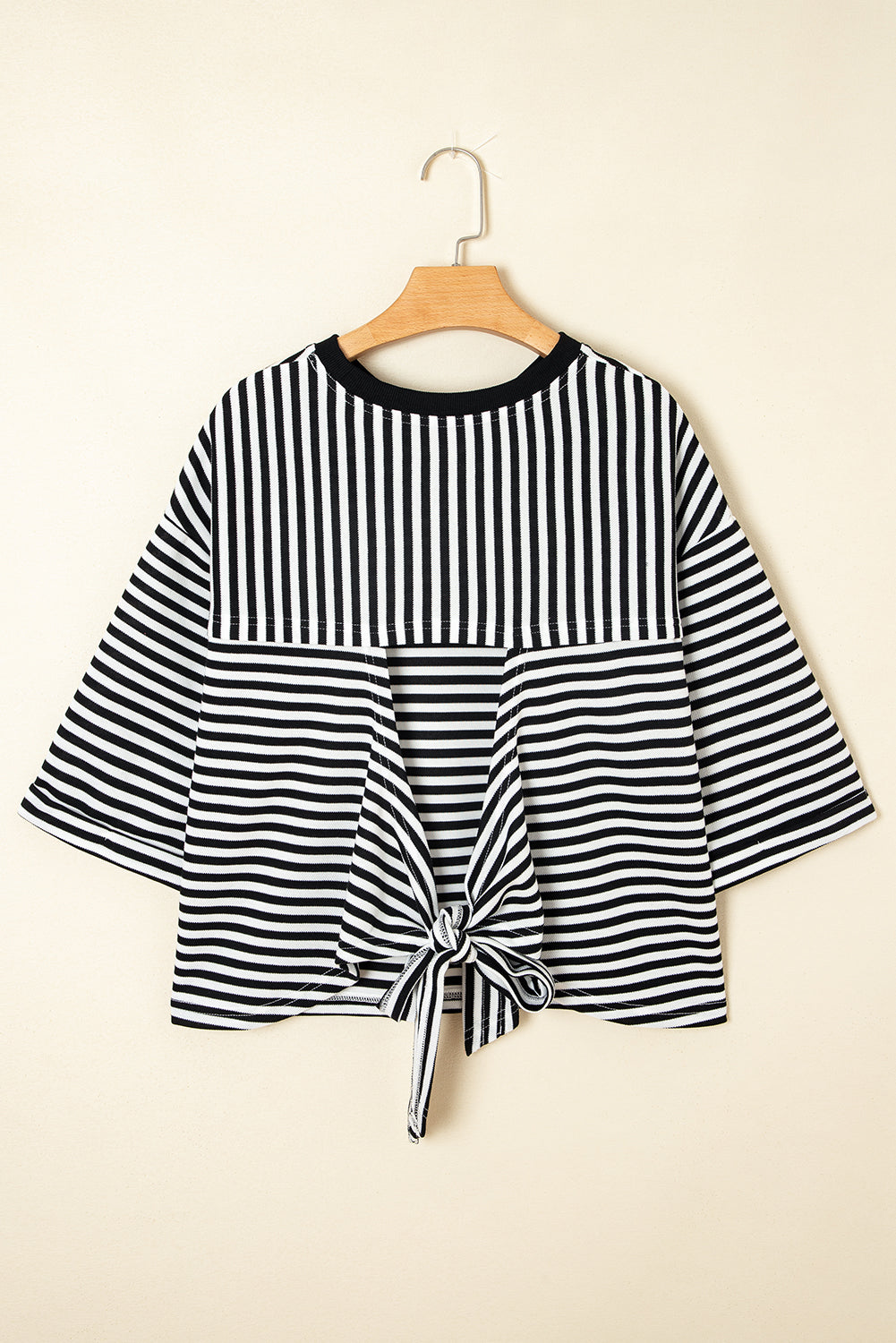 Cutout Back Bowknot Back Drop-Shoulder Wide Bracelet Sleeve Loose Tee