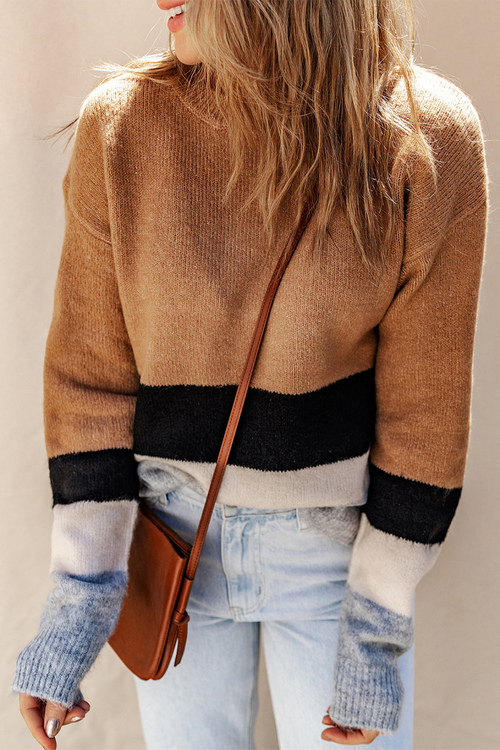 Women's Knit Sweater with Striped Rib-Knitted