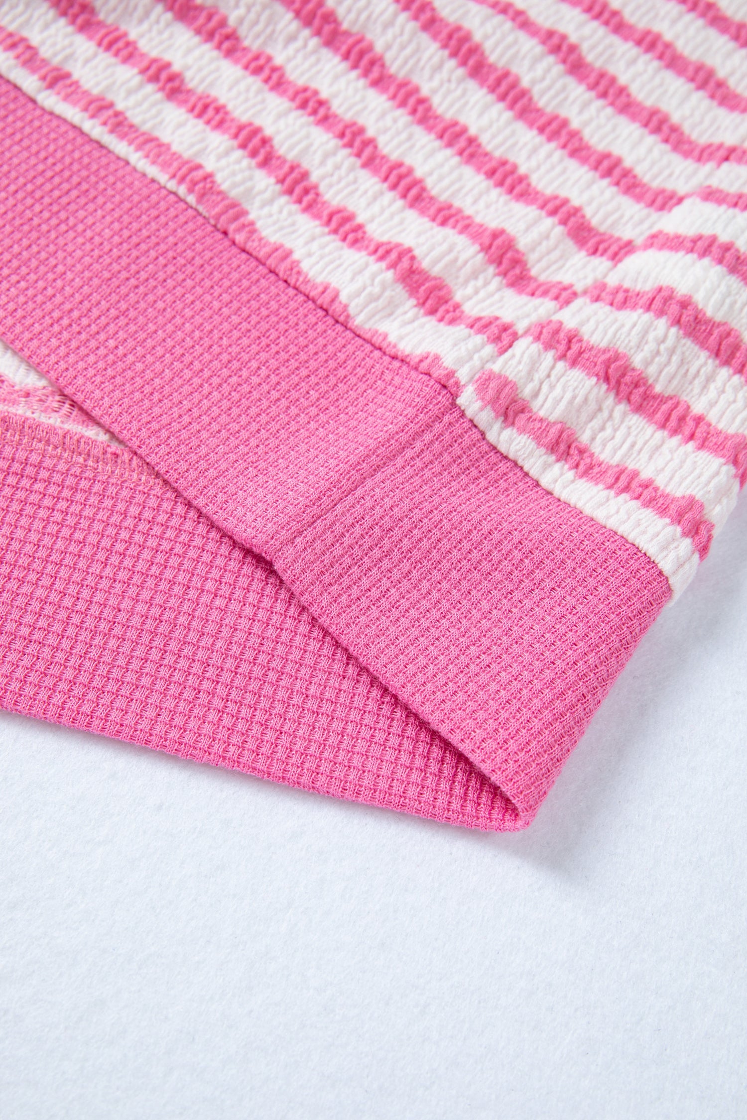Cute Knit Pink Textured Contrast Trim Short-Sleeved Top