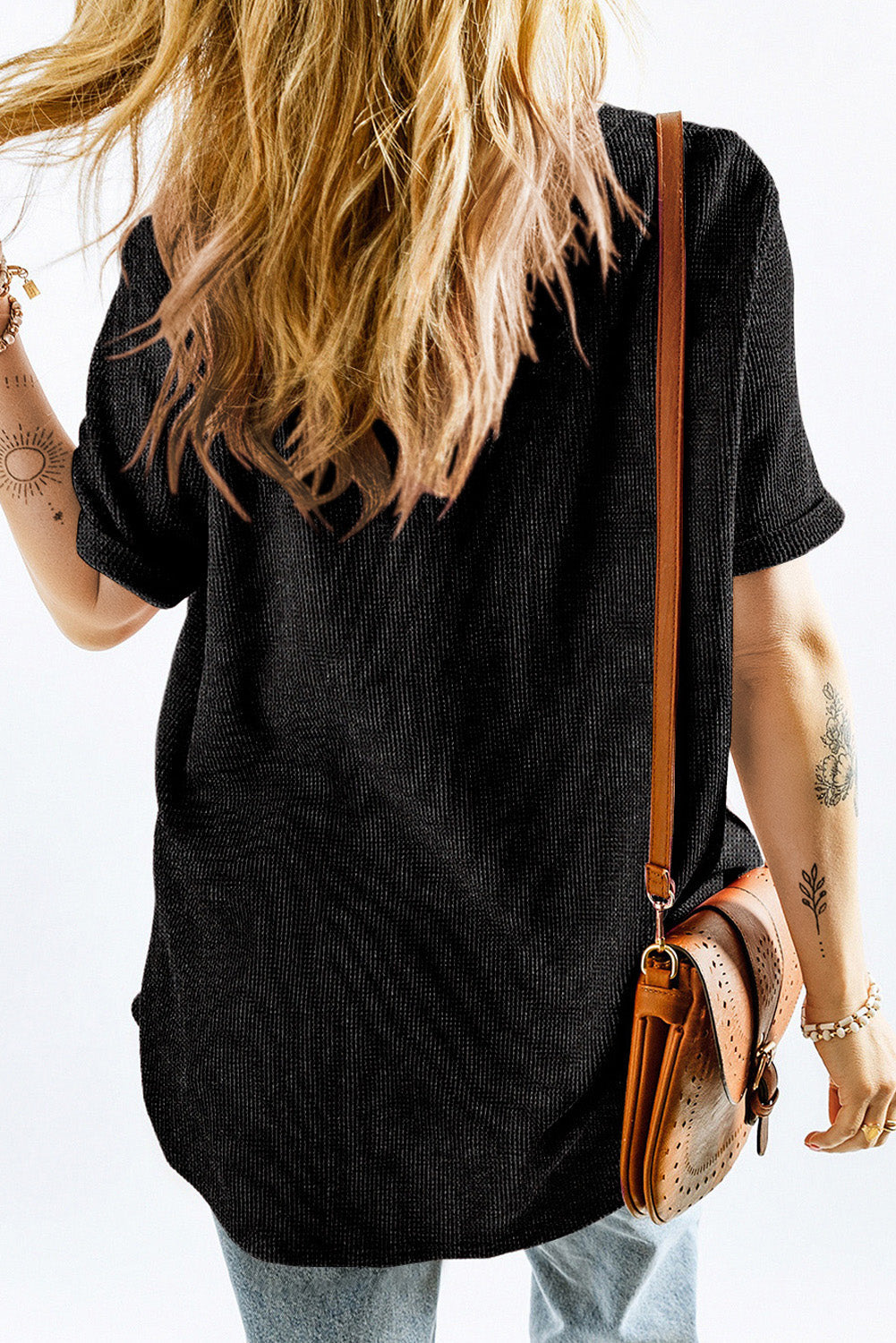 Women's Tee Featuring High Low Cuffed