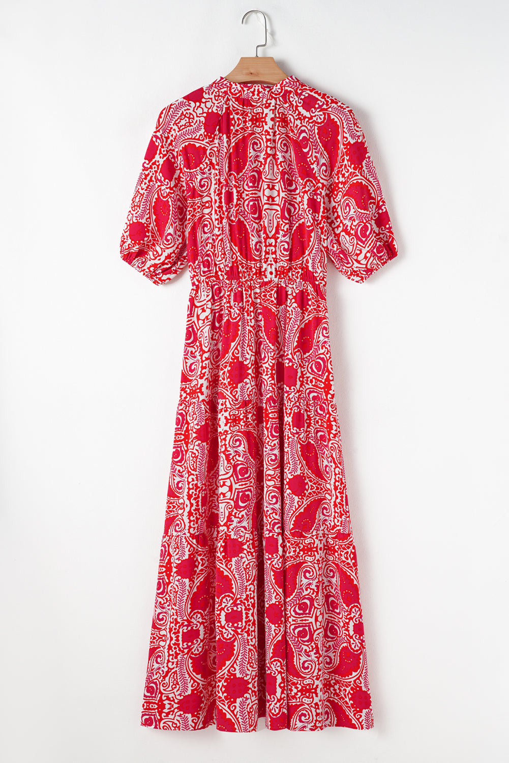 Red Paisley Print Side Slit High Waist Maxi Dress