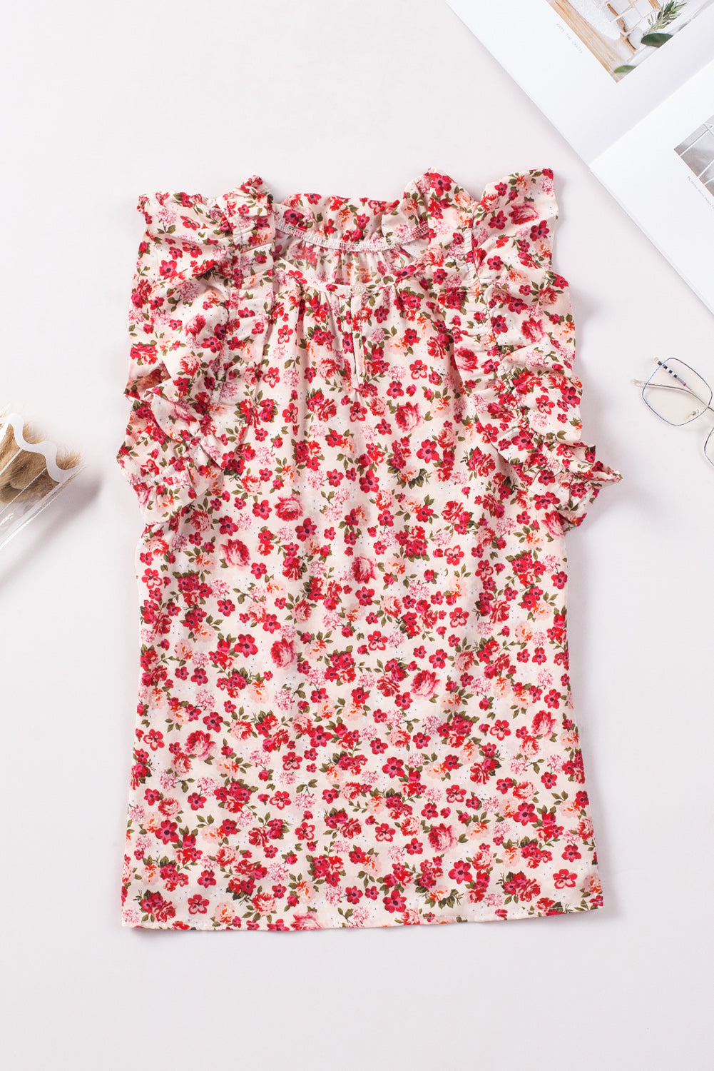 Top for Women Ruffle-Trimmed Mock Neck Sleeveless