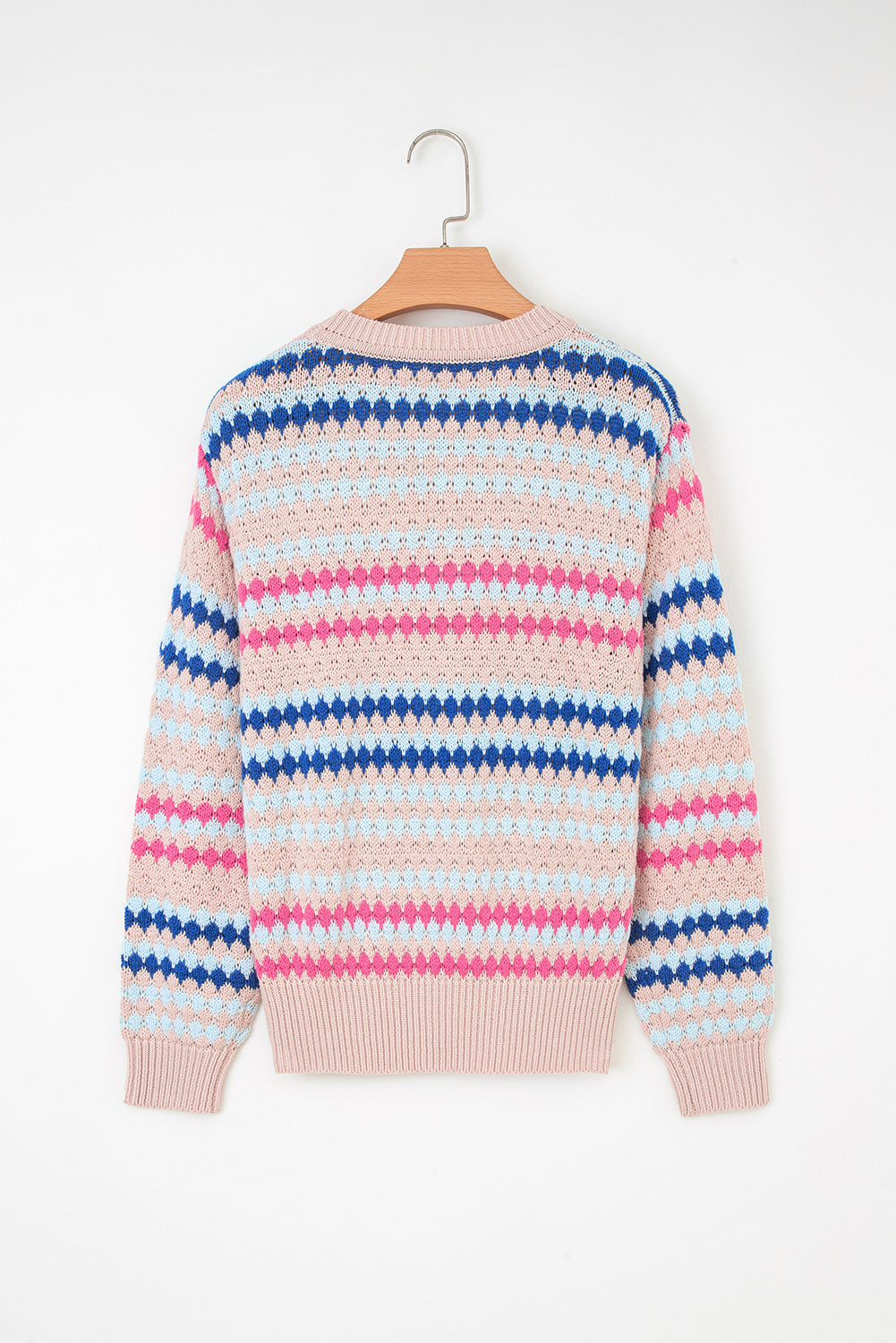 Eyelet Patterned Drop-Shoulder Knit Top