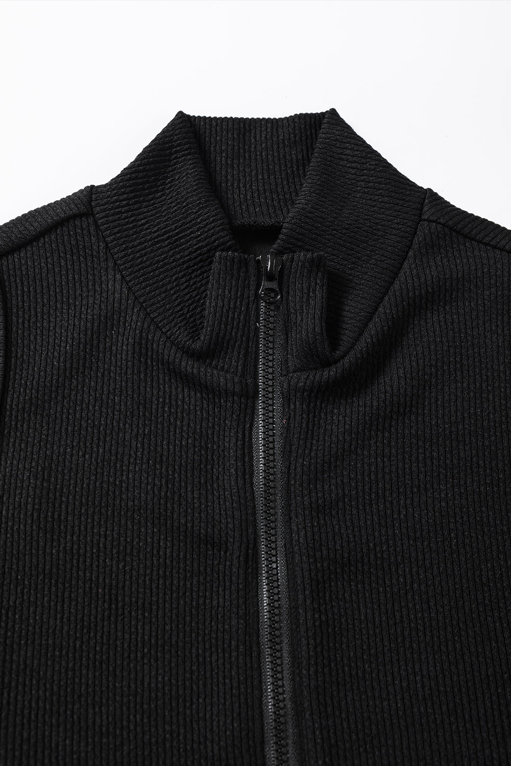 Women's Bodysuit with Rib-Knitted Zip up Mock Neck