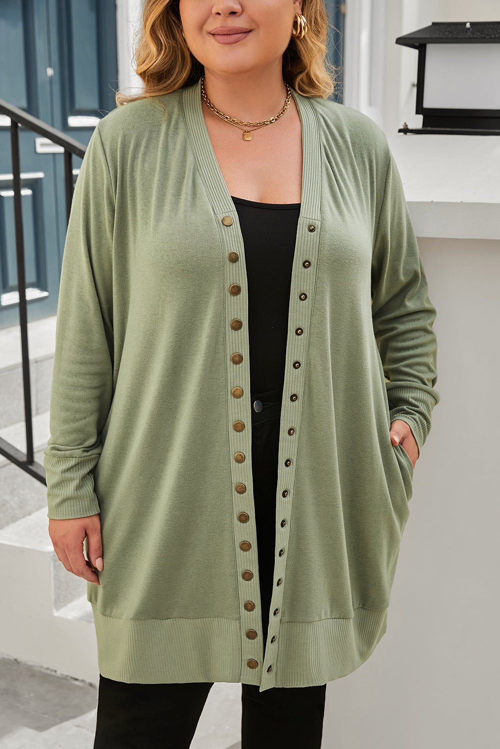 Knit Cardigan for Women Snap Plus Size