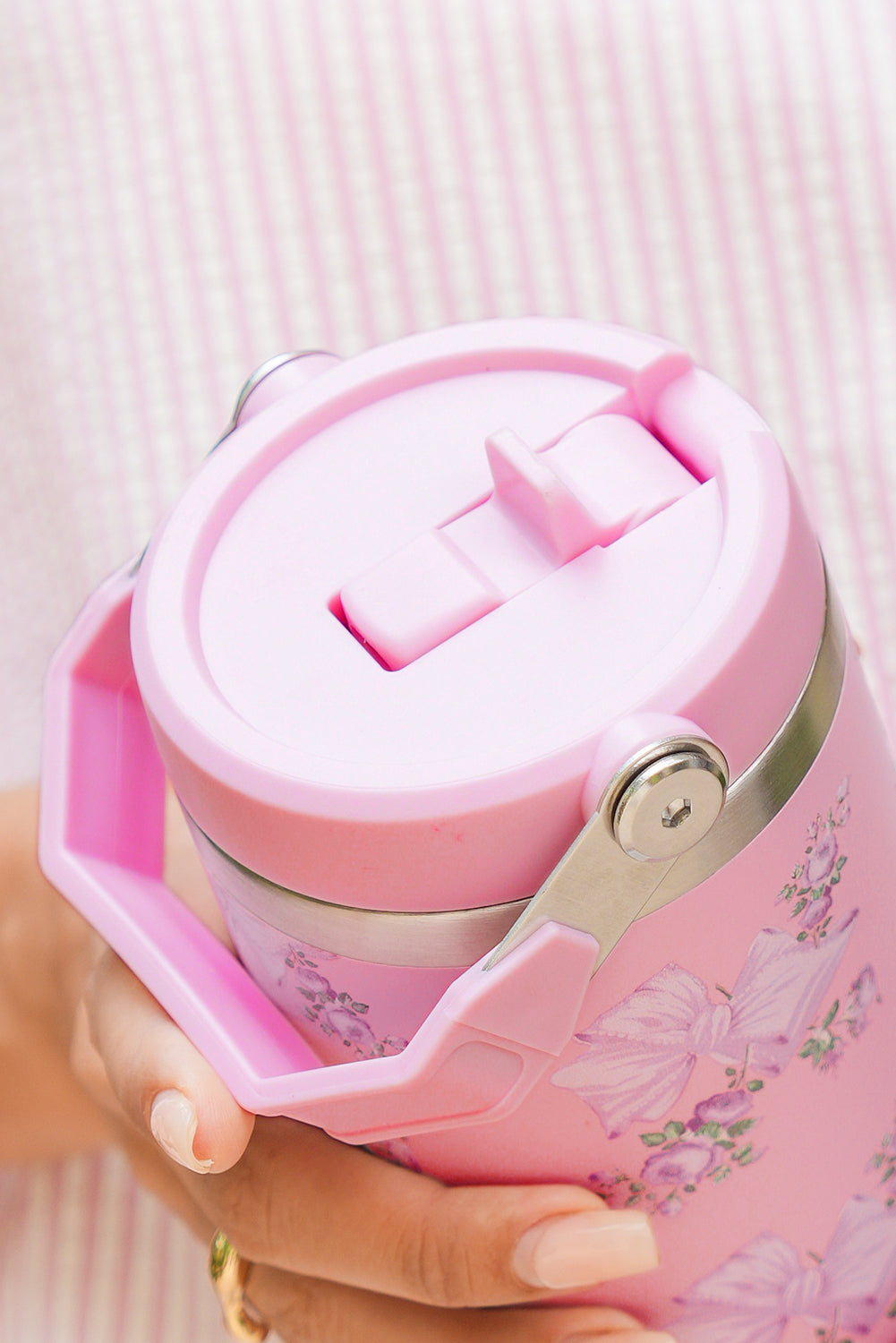 30OZ Bow Floral-Print Flip Handle Straw Tumbler