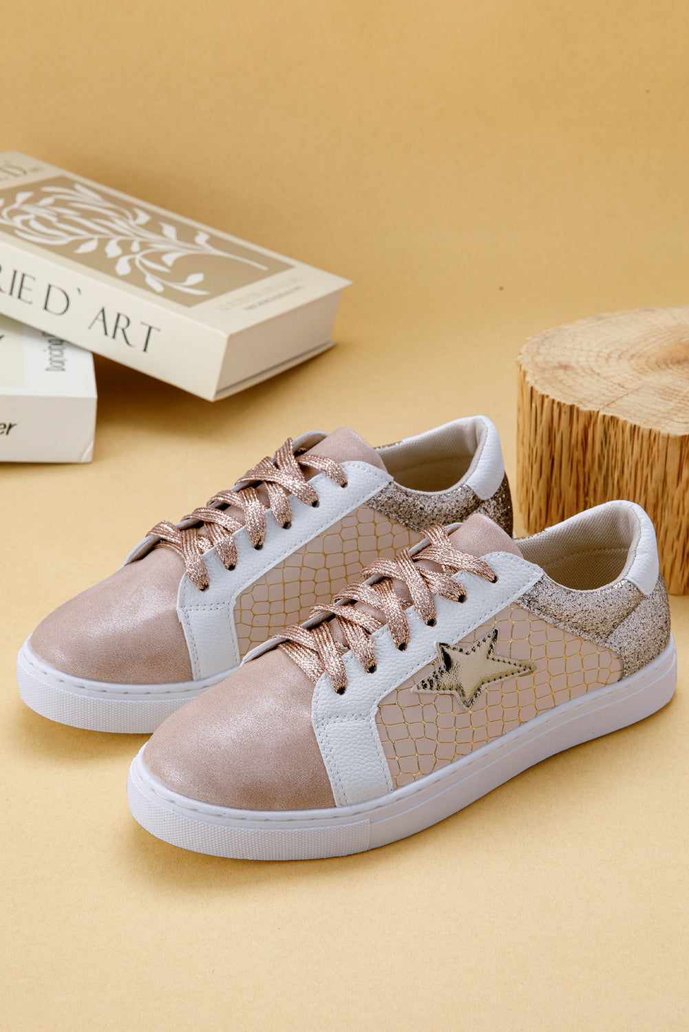 Star Patchwork Glitter Patchwork PU Leather Lace-up Sneakers