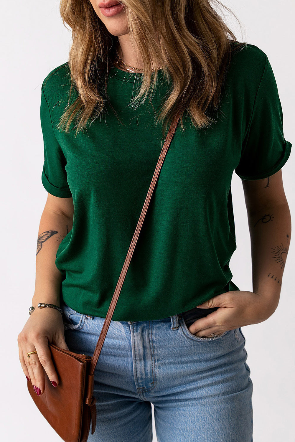 Tee for Women Solid Color Crew Neck Everyday Style