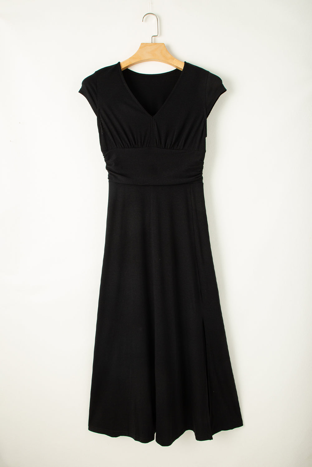 Women's Maxi Dress with Shirred High-Rise V Neck