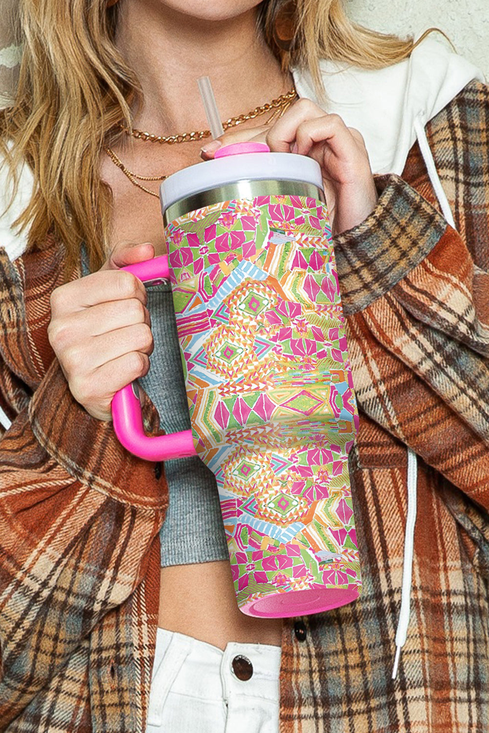 Print Stainless Geometric Stainless Steel Large Vacuum Cup 40oz