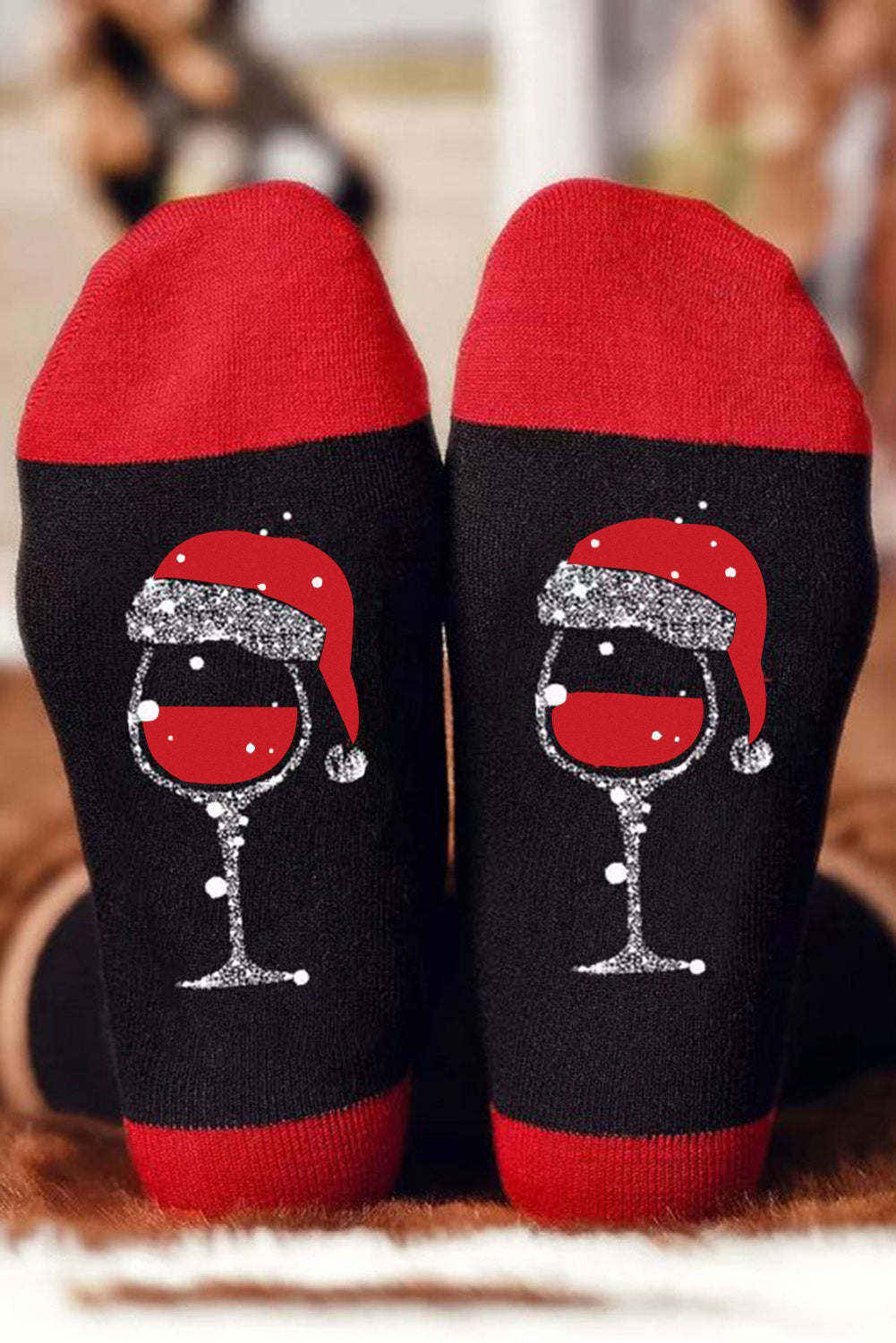 Christmas Champagne Santa Hat Graphic Socks