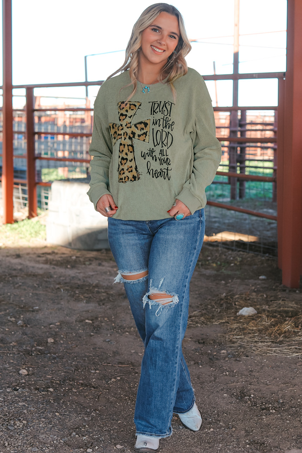 Women's Sweatshirt with Corded Oversized Jesus Cross