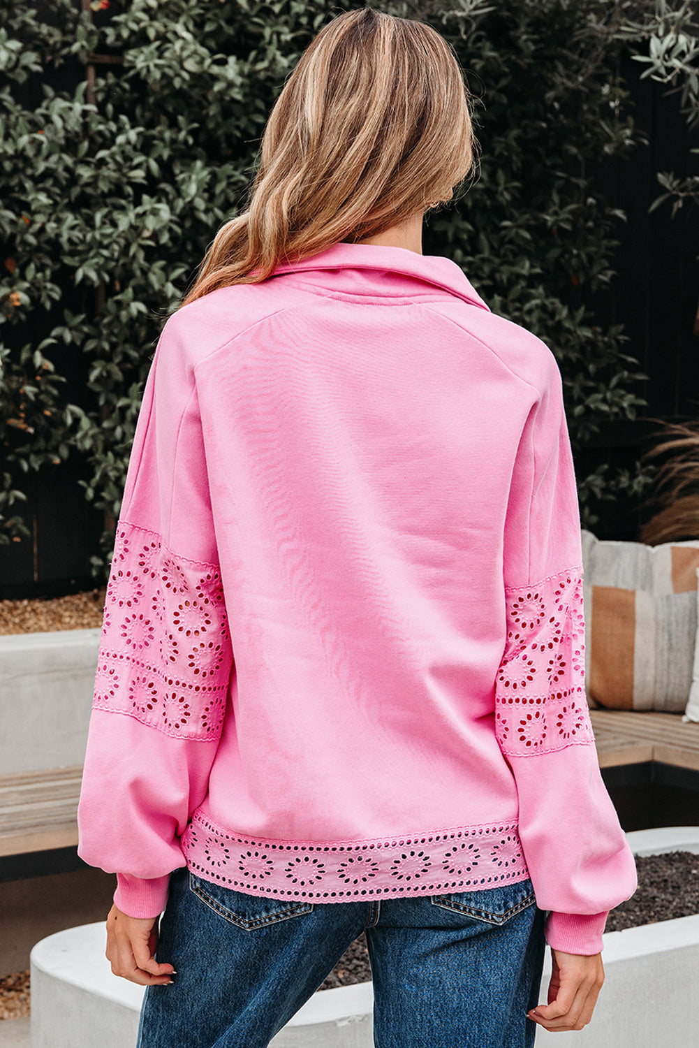 Flower Patchwork Embroidered Patchwork Snap Buttons Pullover Sweatshirt