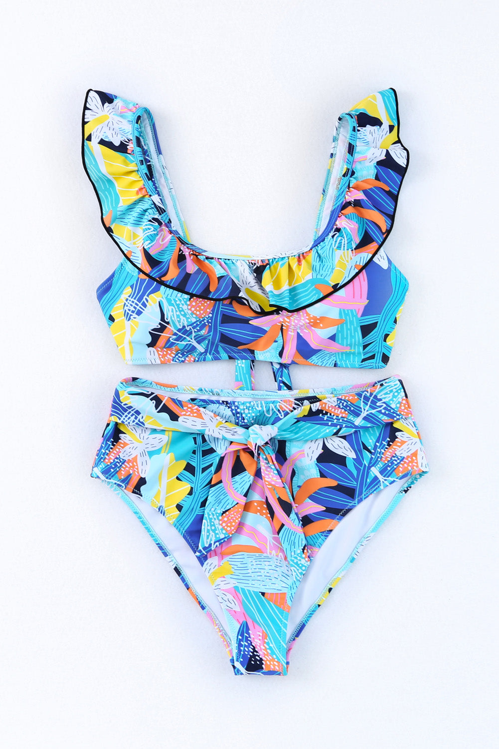Women's Swimsuit with High-Rise Ruffle-Trimmed Tie