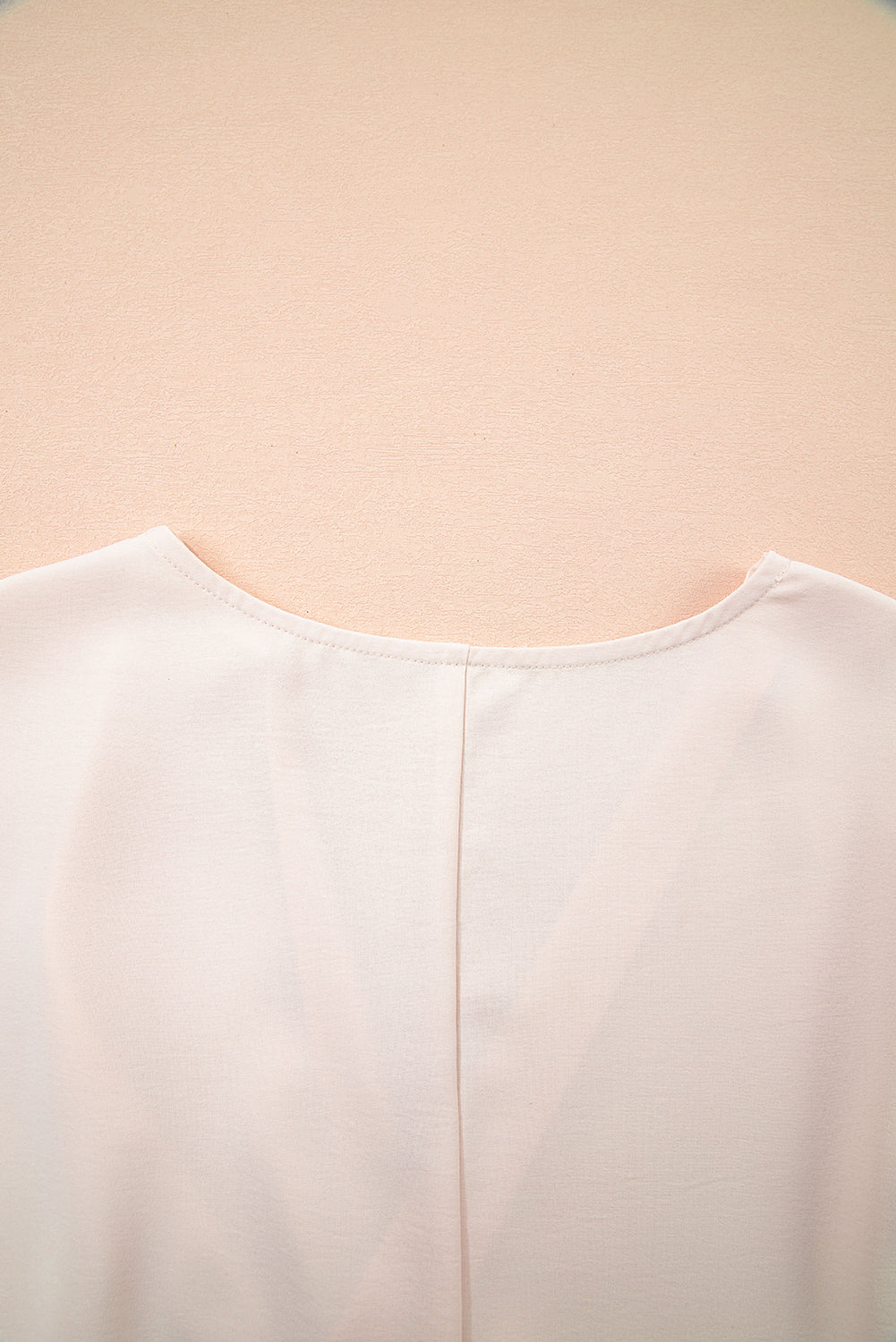 Surplice V-Neck Knotted Ruched Short-Sleeved Peplum Blouse
