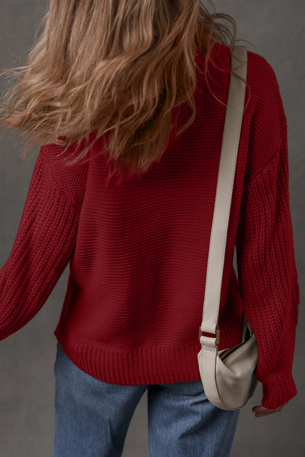Seam Solid Front Drop-Shoulder Loose Knit Top Style
