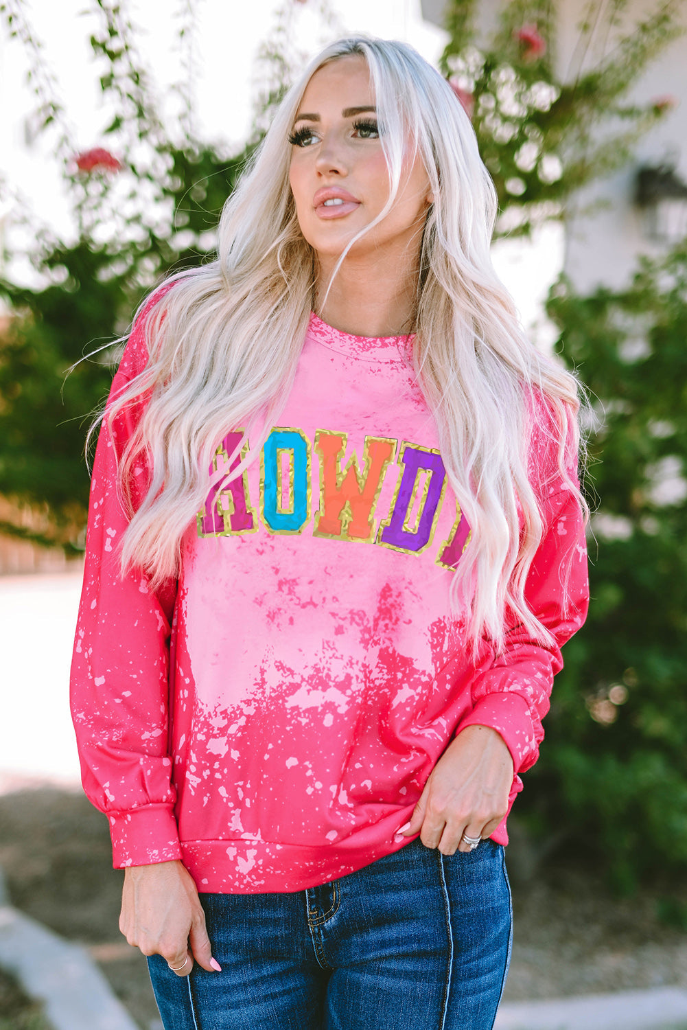 Women's HOWDY Graphic-Print Western Tie Dye Sweatshirt