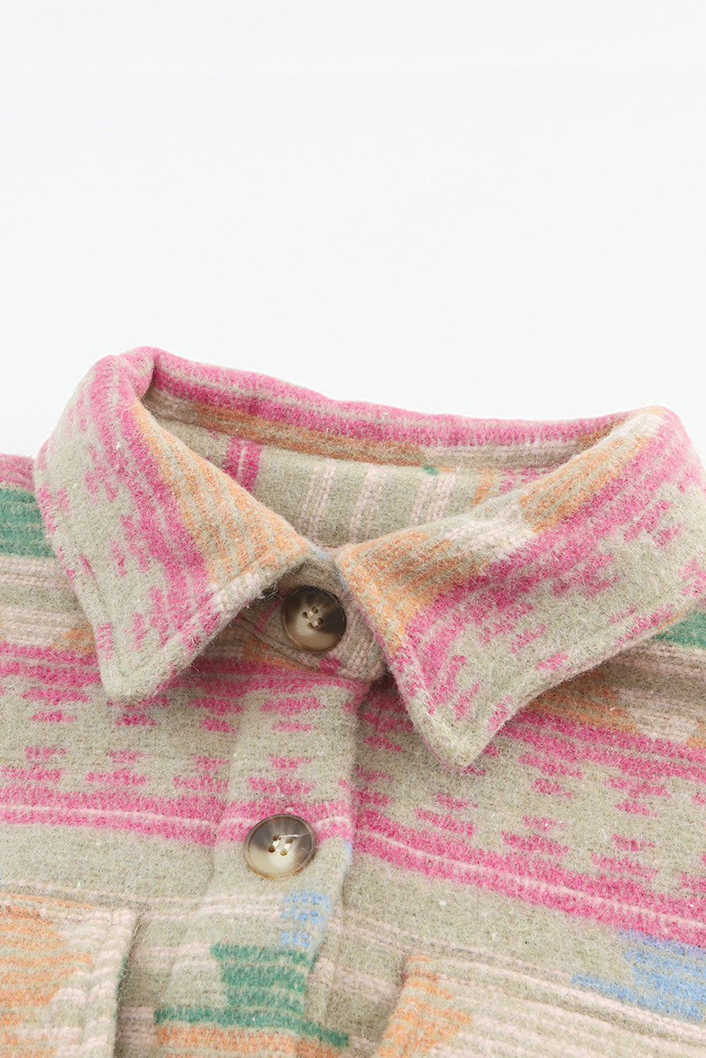 Women's Shacket Featuring Pink Western Aztec-Pattern Button Flap Pocket