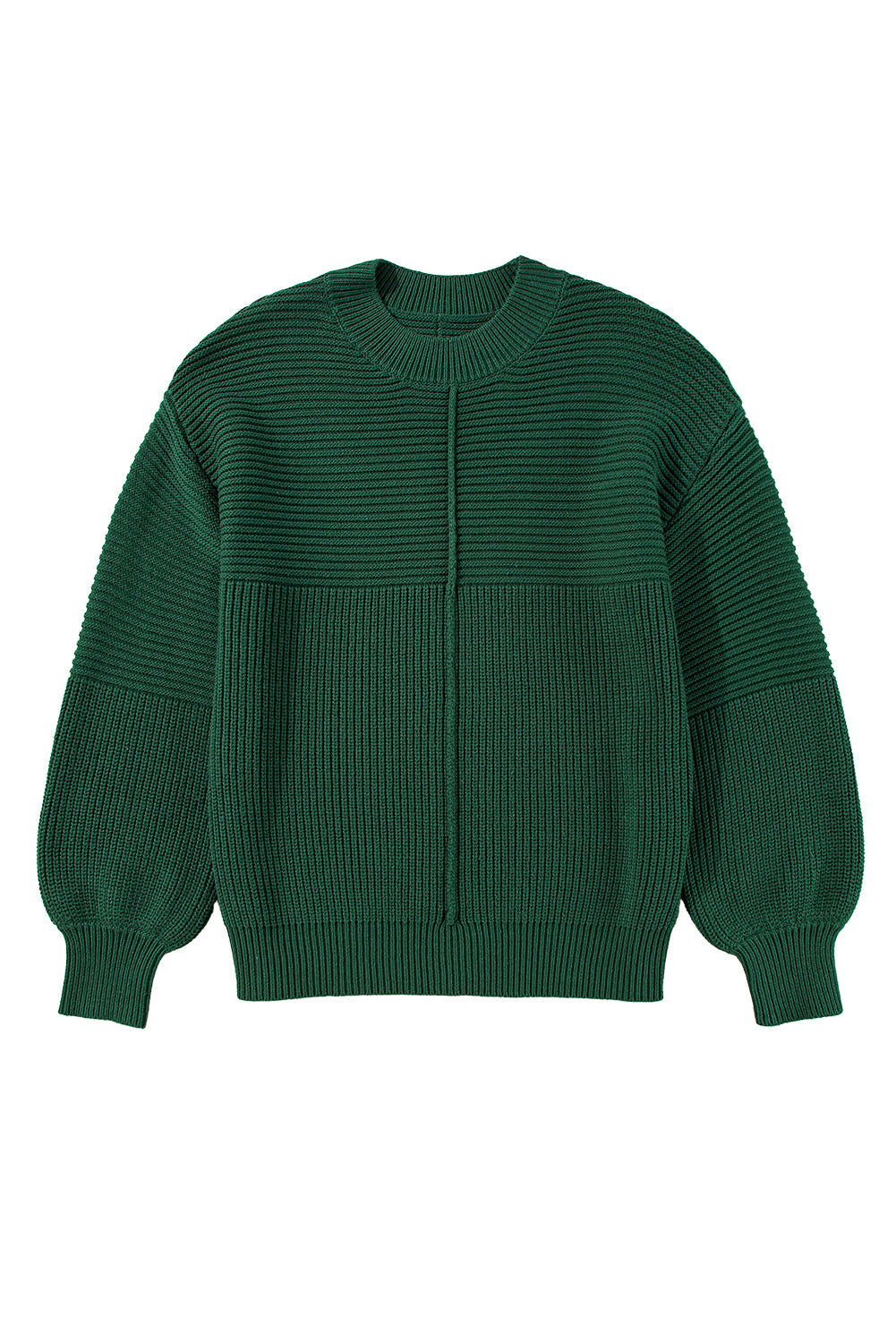 Textured Knit Crewneck Lantern Sleeve Sweater